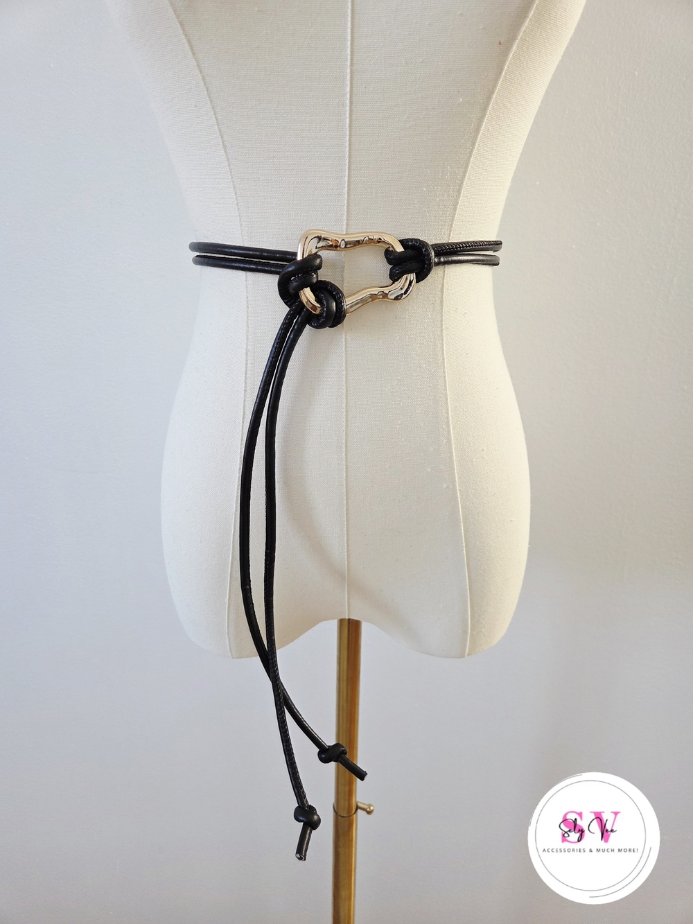 Black Knotted Rope Belt with Gold Buckle